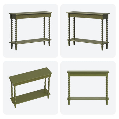 NKGIAG 45'' Vintage Console Table, 100% Solid Wood Tall Entryway Table with 2-Tier Storage for Entrance, Hallway, Foyer, Living Room, Narrow Couch Table Behind Sofa, Minimal Assembly, Green