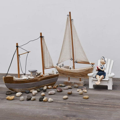 Sailboat Wooden Small Nautical Sail Boat Decor Coastal Beach Themed Ornaments for Home Bathroom Room Bedroom (B)