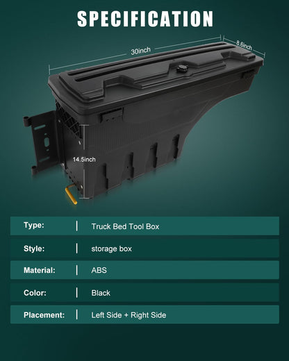 SCITOO Truck Bed Tool Box for Dodge Ram 1500 2019-2021 Left & Right Side,Multi-Compartment Dividers Organized Storage,Heavy Duty & No-Drill Installation
