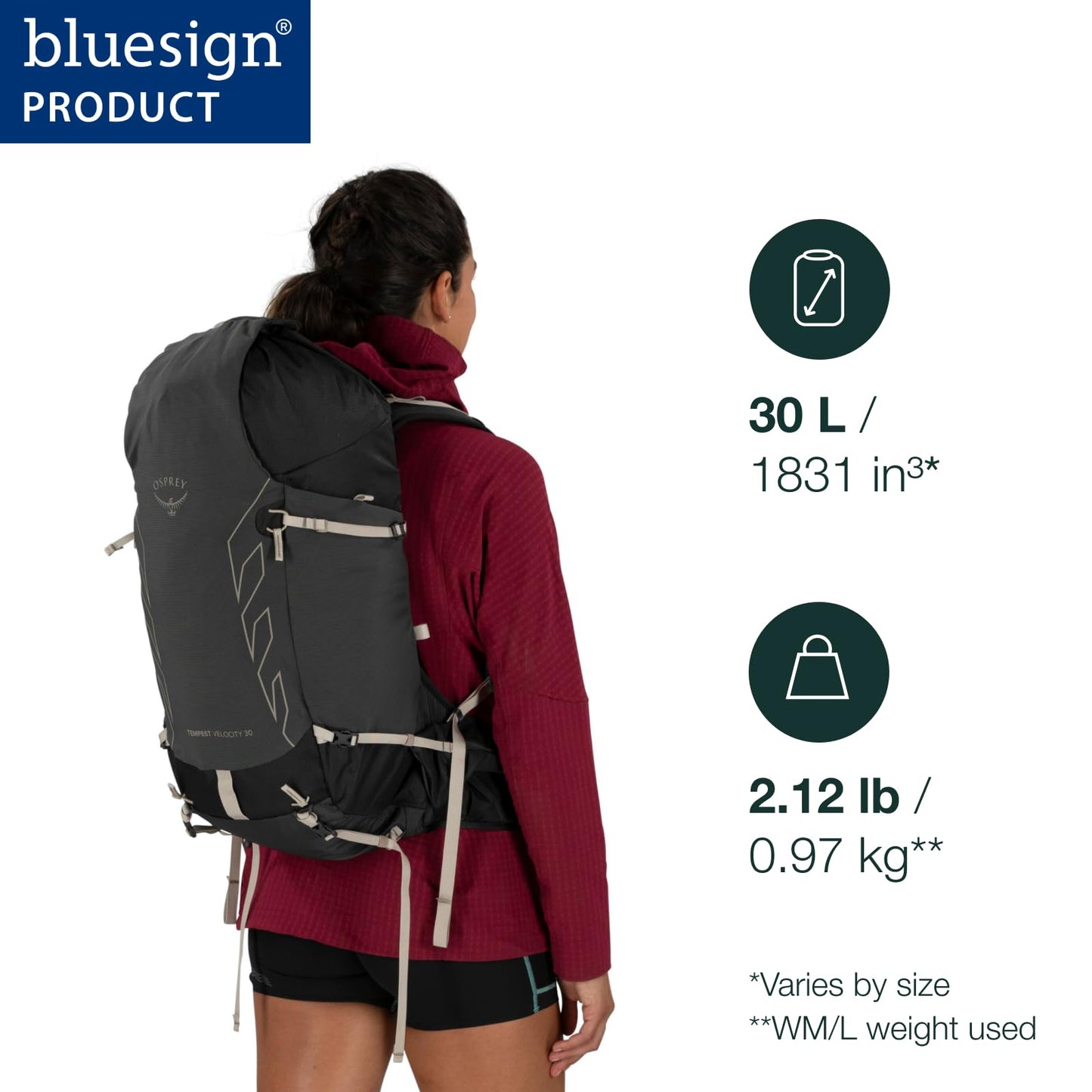 Osprey Tempest Velocity 30L Women's Hiking Backpack, Dark Charcoal/Chiru Tan, WXS/S