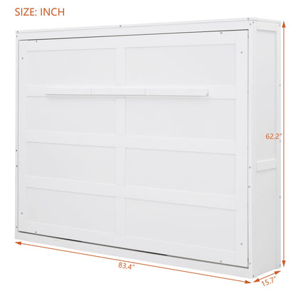 Ball & Cast Murphy Bed Full Size,Farmhouse Murphy Cabinet with Storage Shelf,Wood Hidden Wall Bed,Foldable Platform Bed,Space-Saving,No Box Spring Needed,White