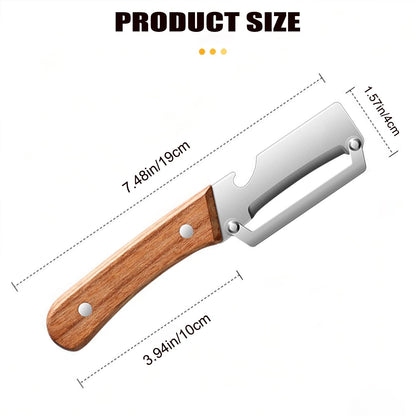 2-in-1 Multifunctional Vegetable Peeler, Premium Vegetable Peeler with Wooden Handle and Bottle Opener, Kitchen Tool for Fruit Apple Potato Pumpkin Papaya (2PCS)