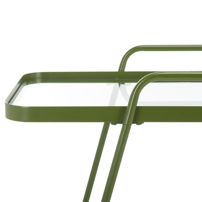 SAFAVIEH Home Collection Zunia Green/Clear Glass 2-Tier Bar Cart with Wheels