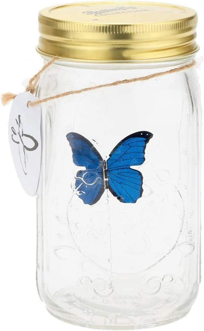 Glass Animated Butterfly in a Jar with LED Light - Gift Decoration (Blue)