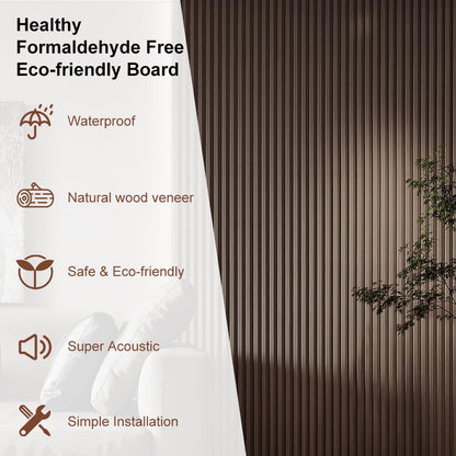NovaGrid Board 4PCS Acoustic Wood Slat Wall Panels for Wall Decor and Ceiling 3D Fluted Sound Absorbing Panel Soundproof with Wood Finish 108"×6" (Walnut Brown)