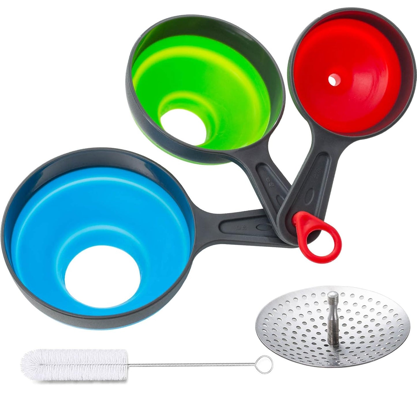 Kalave Canning Funnel with Strainer, Food Grade Silicone Collapsible Kitchen Funnel, Wide Mouth for Canning, Filling Bottles & Mason Jars, 4 Pack