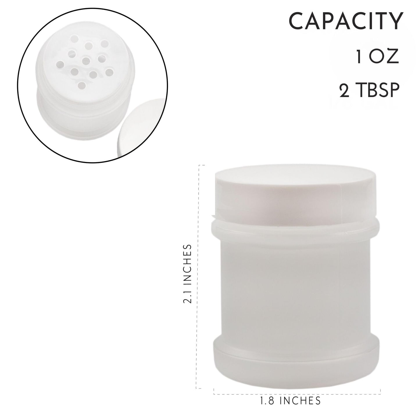 Cornucopia Brands Mini Plastic Spice Jars w/Sifters (12-Pack, White); 2 Tablespoon Capacity (1 Fluid Ounce) Spice Bottles for Travel, Glitter, Gifts, Favors