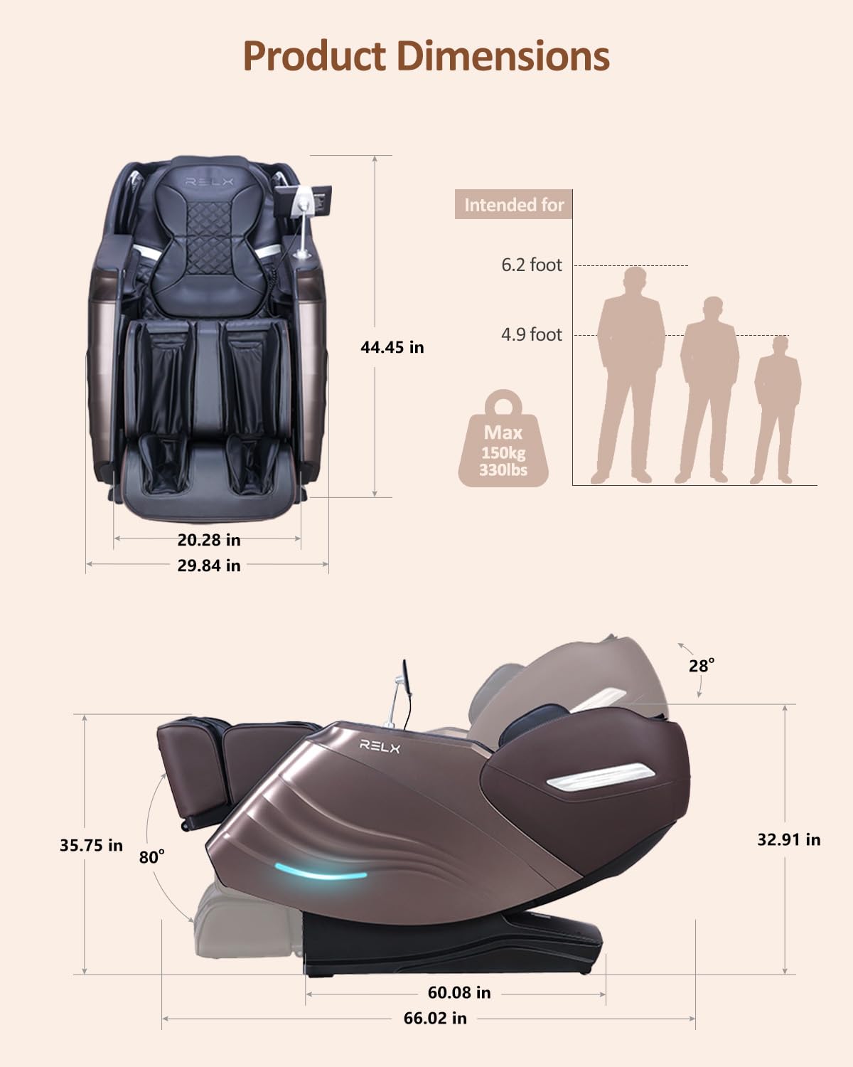 RELX Massage Chair Full Body, 20 Modes Zero Gravity SL-Track Shiatsu Massage Chair Built-in Heat System, Airbag Massage with Body Scan, Deep Yoga Stretch, Calfrest Extension and AI Control(Brown)