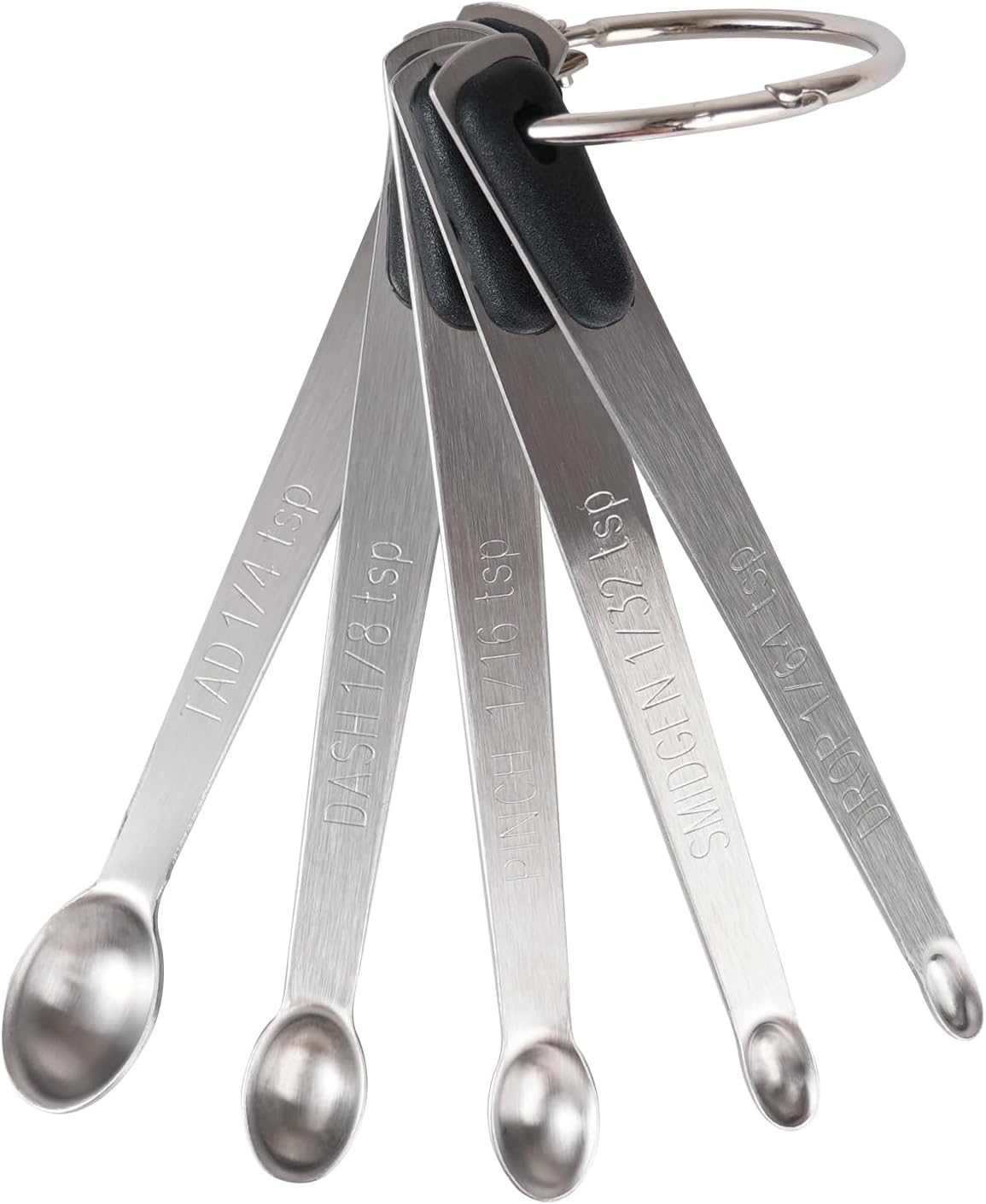 Measuring Spoons Set of 5, Tiny Stainless Steel Measuring Spoons with Black Silicone Handle for Dry or Liquid