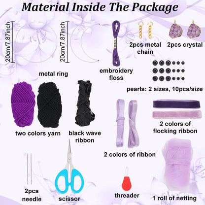 BEUNITONE DIY Purple Moon Lace Gothic Dream Catcher kit 2 Set Boho Large Half Circle Handmade Dream Catcher Kit with Purple Agate for Wall Decor Women Gift Moon Sun DIY Gifts for Bedroom Christmas