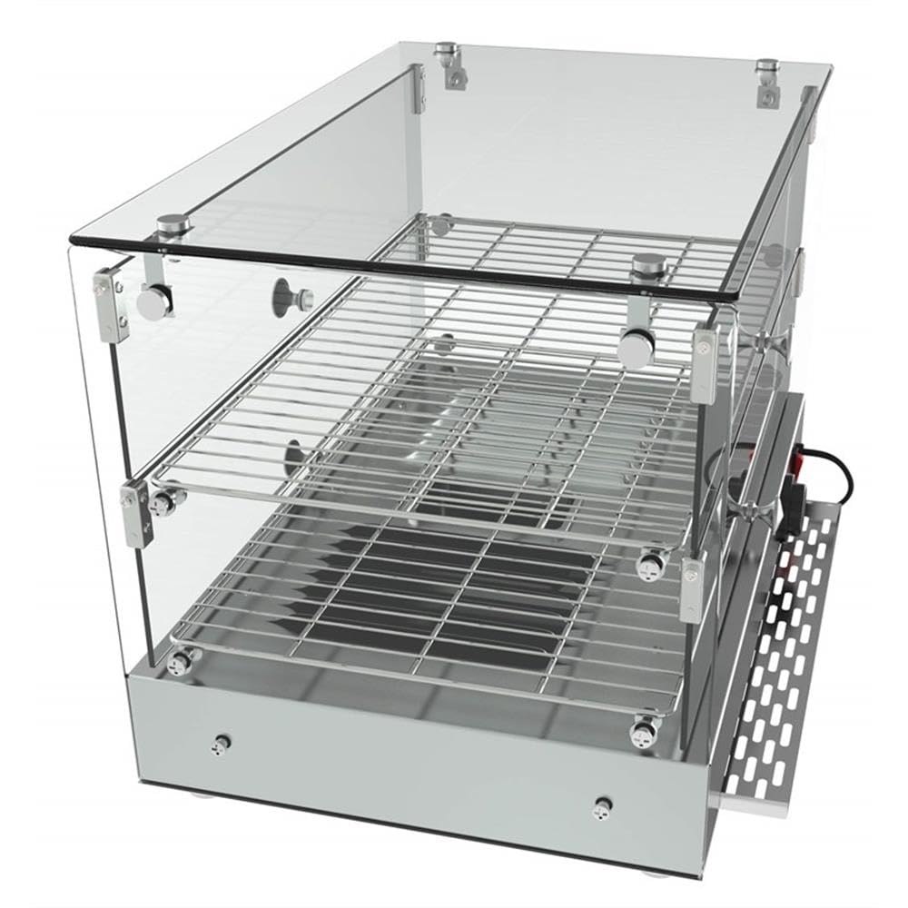 Pemberly Row Glass Countertop Display Warmer, 17 Cu. Ft., 22 in, Stainless Steel Frame, Silver Finish, Tempered Glass Panels, Self-Serve Double Doors, Adjustable Temperature Control 85-185°F for