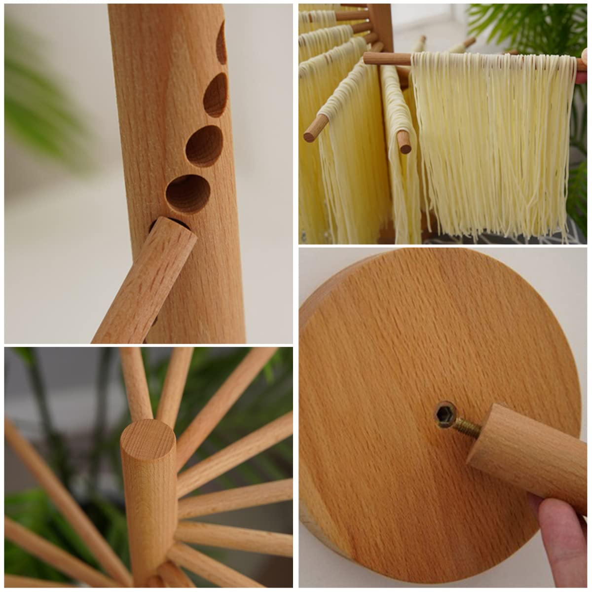 Pasta Drying Rack Wooden Spaghetti Stand Dryer Collapsible Wooden Pasta Drying Rack with 16 Suspension Rods Homemade Fresh Noodle Stand Dryer Easy Storage and Quick Set-Up Hanging Rack