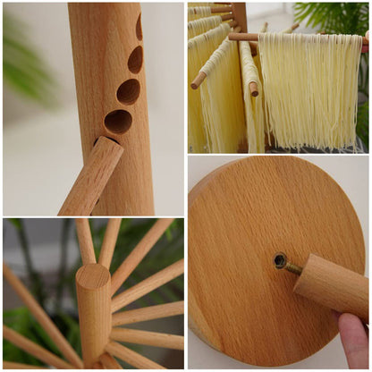 Abizarch Collapsible Pasta Drying Rack Wooden Spaghetti Stand Dryer with 16 Suspension Rods Homemade Fresh Noodle Hanger Easy Storage and Quick Set-Up Hanging Rack for Home Kitchen