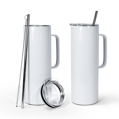 AGH 30oz Sublimation Straight Skinny Tumblers with Handle, 4 Pack Stainless Steel Coffee Mug with Handle, Insulated Tumblers with Lid & Straw, Portable Travel Tumblers for Coffee & Juice.