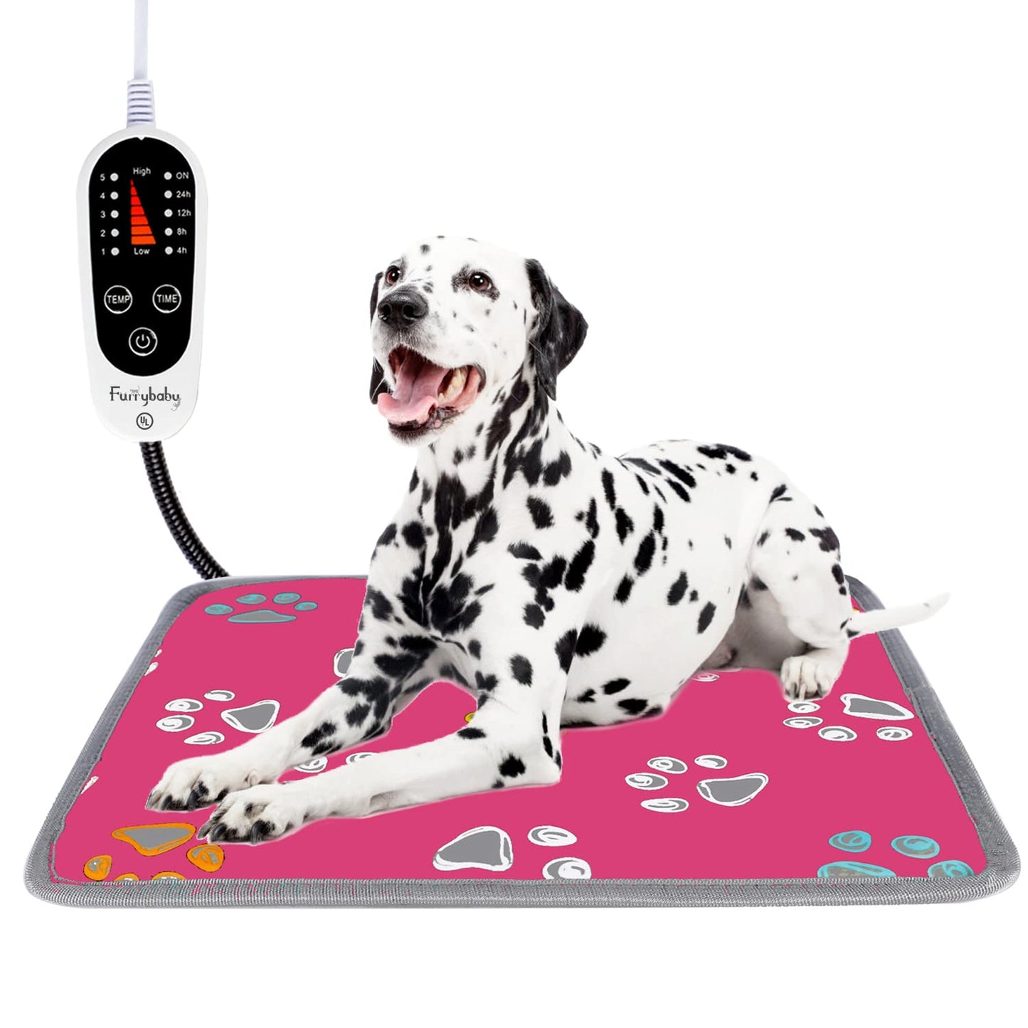 furrybaby Pet Heating Pad, Waterproof Dog Heating Pad Mat for Cat with Durable Anti-Bite Tube Indoor for Puppies Dogs Cats (1 Pack Black, 17 X 17in, Temp Adjustable)