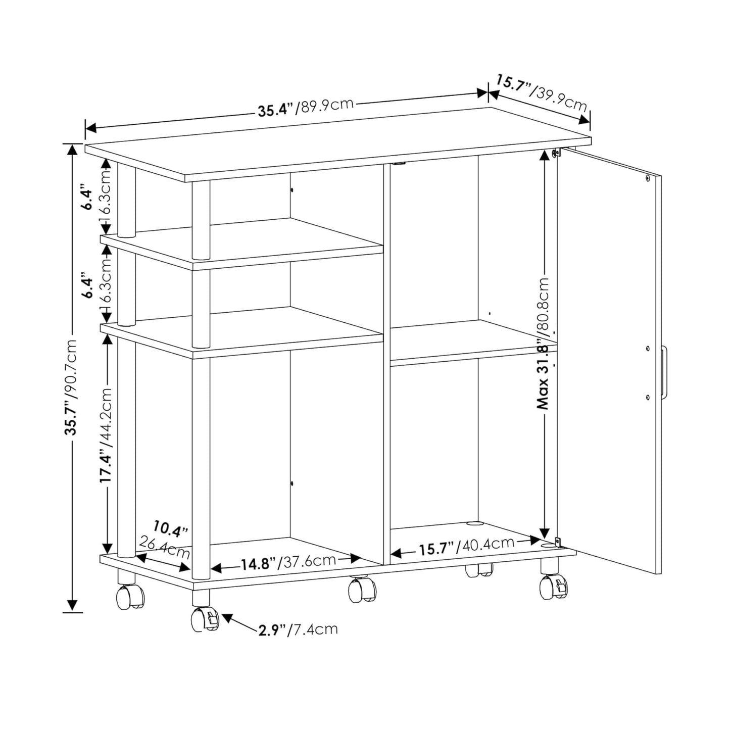 Oakestry Helena Four Tier Kitchen Island Storage Cart Wheels White Oak Stainless Steel Utility Trolley Organizer Modern Rolling Furniture
