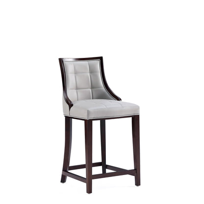 Manhattan Comfort Fifth Avenue Faux Leather Counter Stools with Rectangular Design Stitching, Foam Padding & Solid Beech Wood Frame, Fully Assembled Countertop Chairs, Set of 3, Light Grey