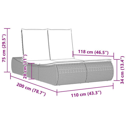 MBDRKVGF Double Sun Lounger with Canopy and Cushions, Outdoor Poly Rattan Daybed with Adjustable Backrest, Gray Patio Lounge Chair for Garden Poolside