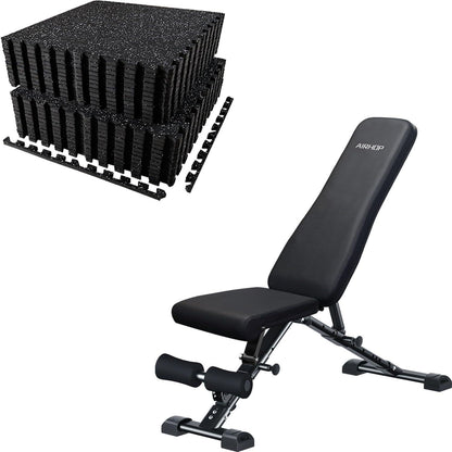 AIRHOP Upgraded Adjustable Weight Bench + AIRHOP Exercise Equipment Mats