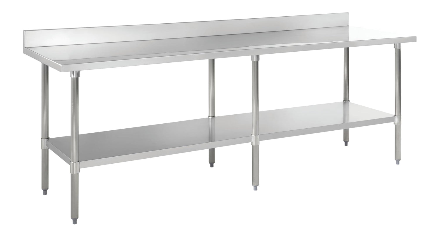 Kratos Stainless Steel Kitchen Prep Table 96"x24" with Backsplash and Undershelf, NSF Worktable for Restaurants - 16ga/304SS