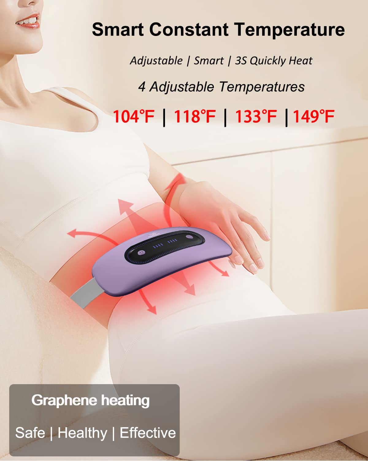 Electric Heating Pad, Portable Cordless Menstrual Heating Pad with 4 Heat Levels and 4 Massage Modes, Fast Large Heating Belly Wrap Belt for Cramps, Back Pain Relief Gifts for Women Girls Her(Black)