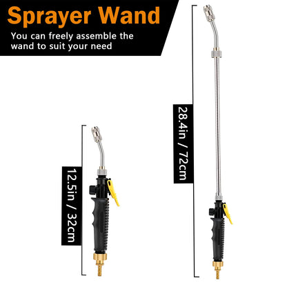 Ramarmro 29" Sprayer Wand, 2 Brass Barbs Match 3/8'' & 1/4" Hoses, Adjustable Stainless Steel Replacement Garden Sprayer Wand with Built-in Shut-Off Valve, w/ 2 Hose Clamps & Connects Yellow
