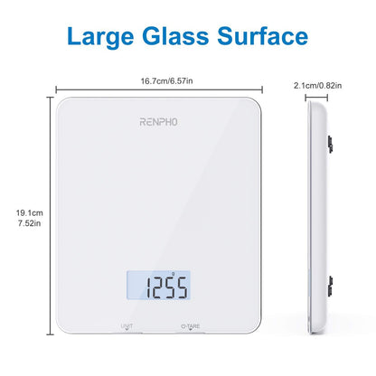 RENPHO Food Scale with Nutritional Calculator, Digital Kitchen Scale for Weight Loss, Smart Food Weight Scale with App for Macro Keto Calorie Cooking, Grams and Ounces, White, 11lb/5kg
