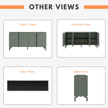 24/7 Shop at Home Elwin 60" Modern Sideboard Buffet, Storage Cabinet with Doors and Adjustable Shelves for Dining, Living Room, Kitchen, Entryway, Office, Sage Green & Black