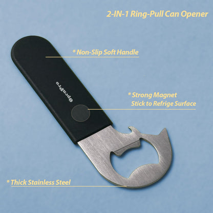 Magnetic 2-IN-1 Ring-Pull Can Opener, Beer Bottle Opener, Manual Can Opener Easy for Seniors, Pet Food, Cat Cans, Beer, Gadgets for People with Arthritis, kitchen gadgets, 2-Pack