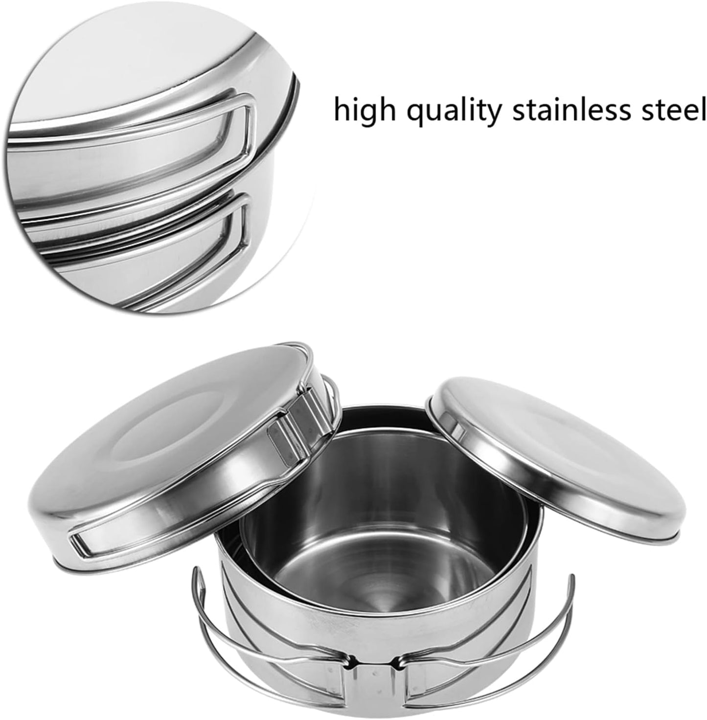 Portable Cookware Set, 4 Pcs Stainless Steel Camping Kitchenware Pan Pot Plate Tableware for Outdoor Cooking