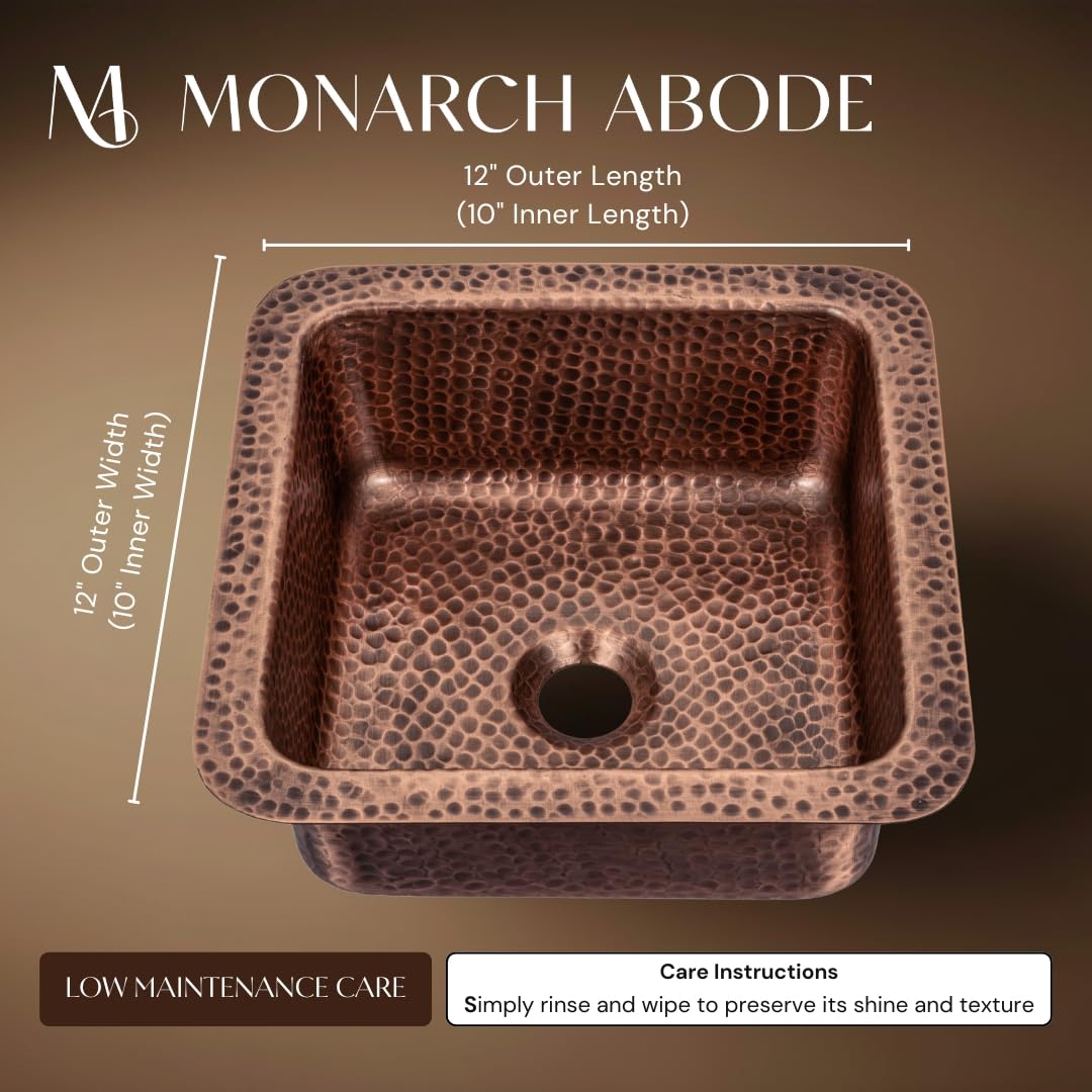 Monarch Abode Kitchen & Bar Sink – 12-inch Glasgow Dual Mount Drop in Bar Prep Sink, Hand Hammered Pure Copper Sinks, Drop in or Undermount Kitchen Sinks, Decorative Single Dual Mount Bowl