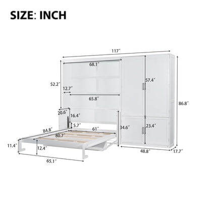 Merax Queen Size Murphy Bed Wall Bed with Closet and Wardrobe Storage for Bedroom,White