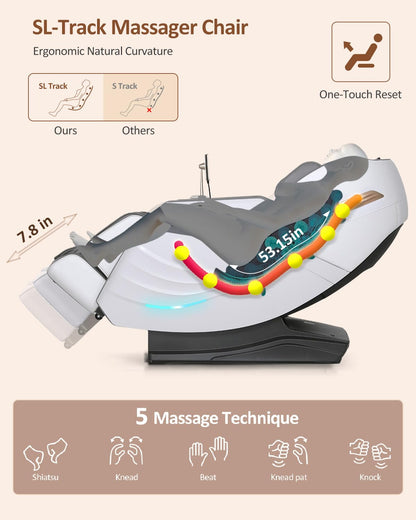 RELX 2026 Massage Chair Full Body, 20 Modes Zero Gravity SL-Track Shiatsu Massage Chair Built-in Heat System, Airbag Massage with Body Scan, Deep Yoga Stretch, Calfrest Extension and AI Control(White)