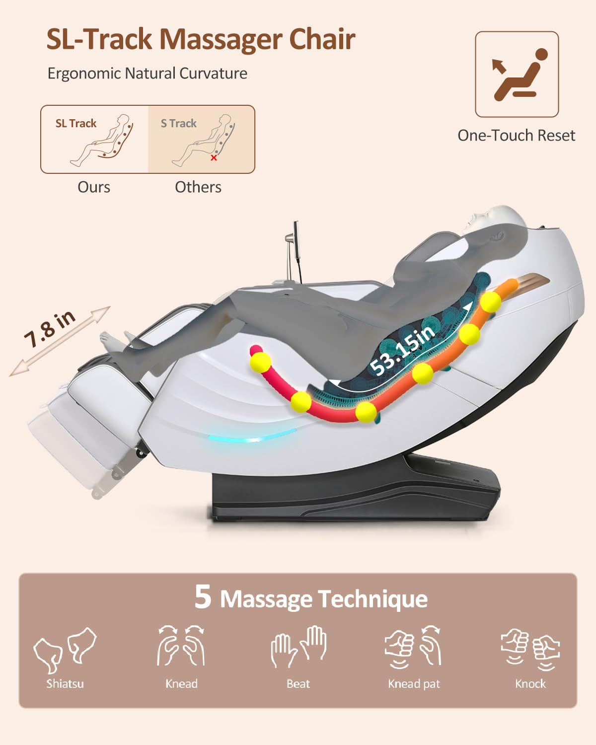RELX Massage Chair Full Body, 20 Modes Zero Gravity SL-Track Shiatsu Massage Chair Built-in Heat System, Airbag Massage with Body Scan, Deep Yoga Stretch, Calfrest Extension and AI Control(White)