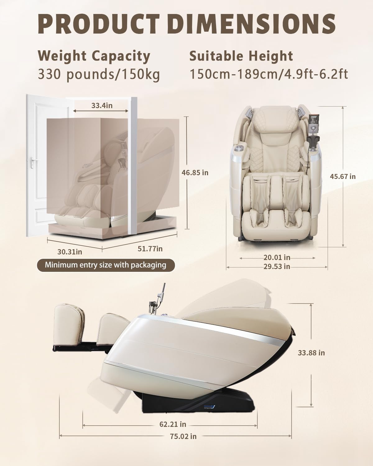 RelaxRelife 4D Full Body Massage Chair with Flexible 166° Track, Reading Light, 18 Massage Modes, 11 Techniques, 36 Airbags, Zero Gravity Recliner with Yoga Stretch and Foot Massage Beige