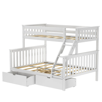 Max & Lily Bunk Bed, Twin XL-Over-Queen Wood Bed Frame for Kids with Storage Drawers, White
