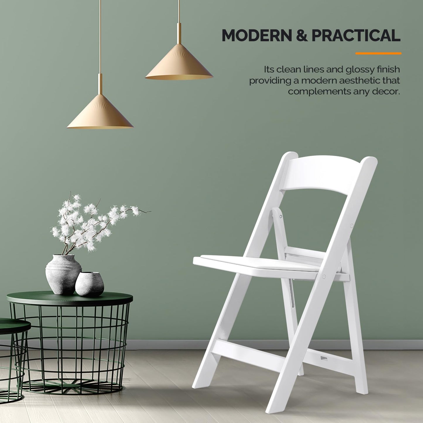 VINGLI Resin Folding Chairs with Cushion, Foldable Plastic Chair with Comfortable Padded Seats, Perfect for Event Party Indoor Outdoor, White, 8 PC