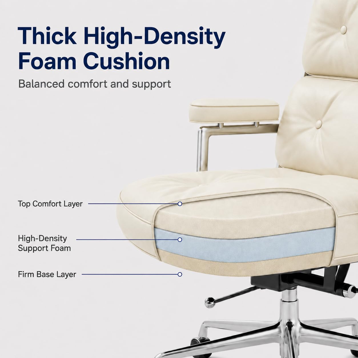 OTDMEL Home Office Chair with Top Grain Leather, Padded Armrests, Mid-Back Upholstered Executive Leather Desk Chair, Aluminum Frame, Adjustable Height, 360 Swivel, Rolling Wheels, 350lbs Capacity