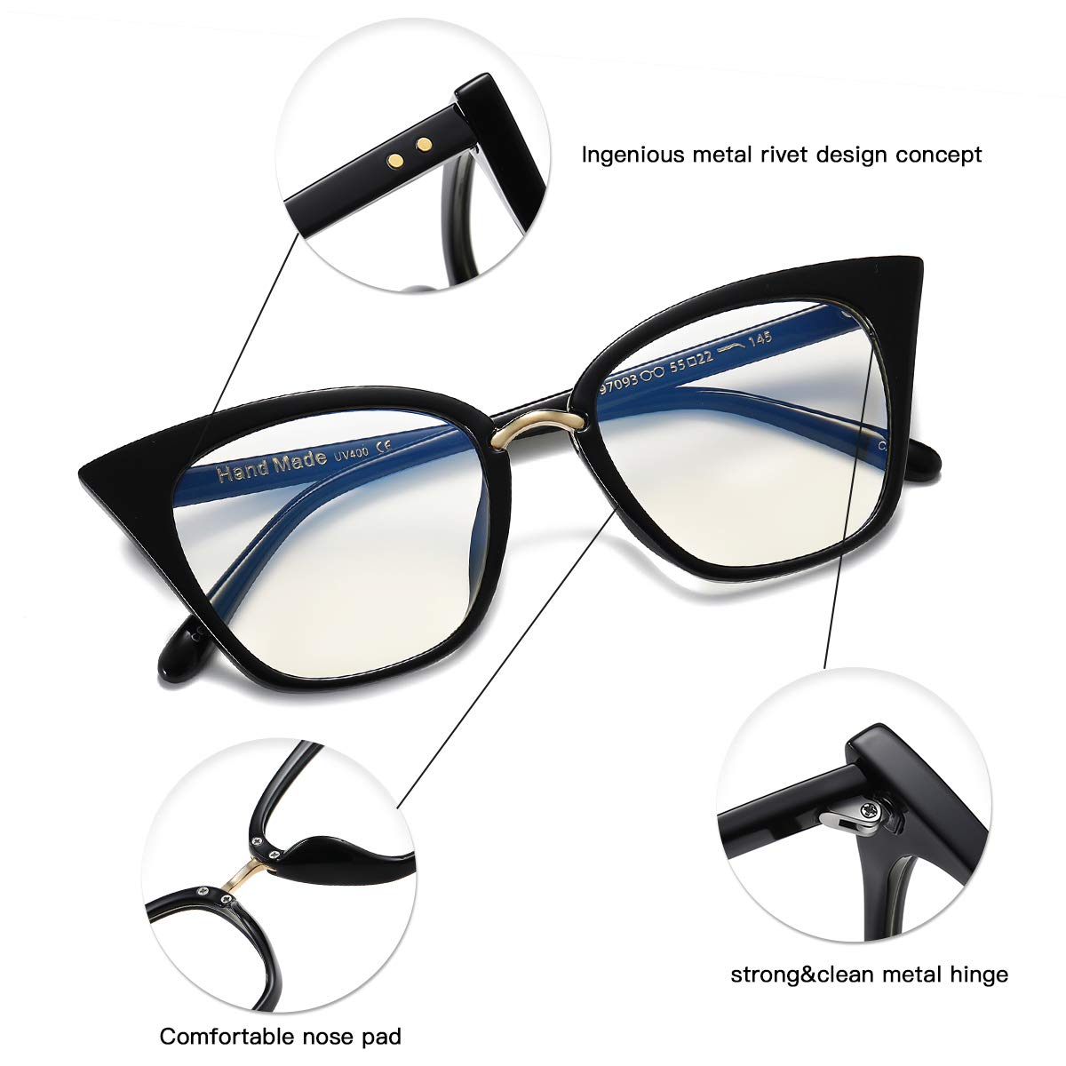 MORESHINE Cute Cateye Blue Light Blocking Glasses For Womens Fashion Computer Clear Eyeglasses Frames Anti Eye Strain (Black+Leopard)