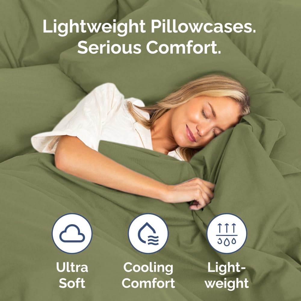 Queen Pillow Cases by [Brand Name] - Ultra Soft Hotel Quality Covers | Wrinkle-Free, Stain-Resistant, Machine Washable - 2 Piece Set in Sage Green