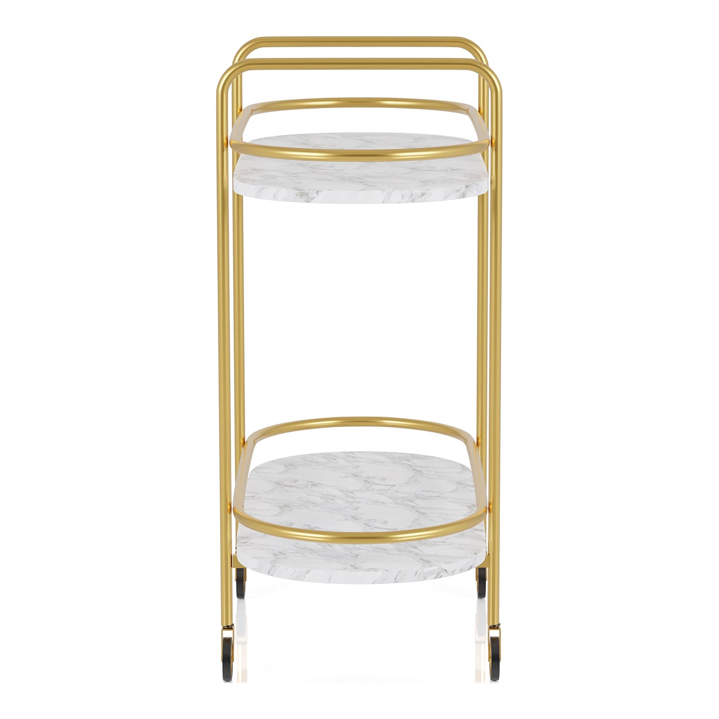HOMES: Inside + Out Wuest Modern 2 Tier Metal 33 in. Mobile Serving Cart with Casters for Dining Room, Home Bar, Gold Coating and White