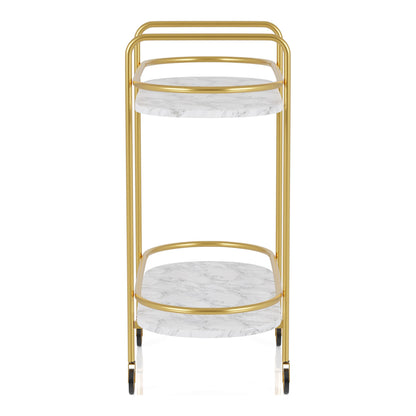 HOMES: Inside + Out Wuest Modern 2 Tier Metal 33 in. Mobile Serving Cart with Casters for Dining Room, Home Bar, Gold Coating and White