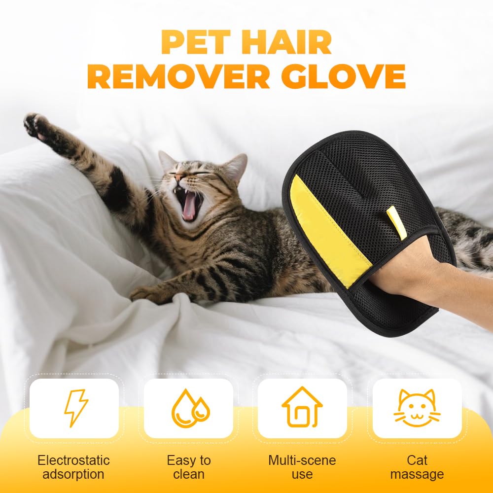 Mustowl 2025 Thickened Strong Pet Hair Removal Glove for Cats & Dogs, Electrostatic Gloves for Pet Grooming, Reusable Quick De-Shedding Gloves for Couch, Clothing, Carpet, Furniture, Car Seats (1pc)