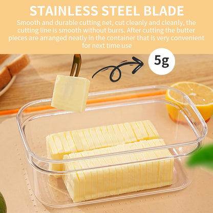 Airtight Butter Slicer Cutter, 2-in-1 Butter Slicer & Storage Container Dish with Lid for Fridge, Stainless Steel Cutting Grid Easy Cutting Two 4oz Sticks for Home Kitchens