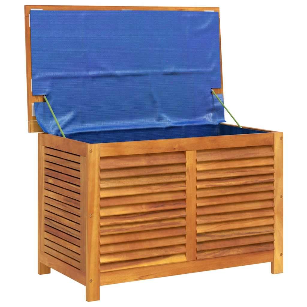 RCODSSK Solid Wood Acacia Patio Storage Box with Louver, 35.4x19.7x22 Inches, Waterproof Bag for Cushions, Outdoor Side Table and Storage