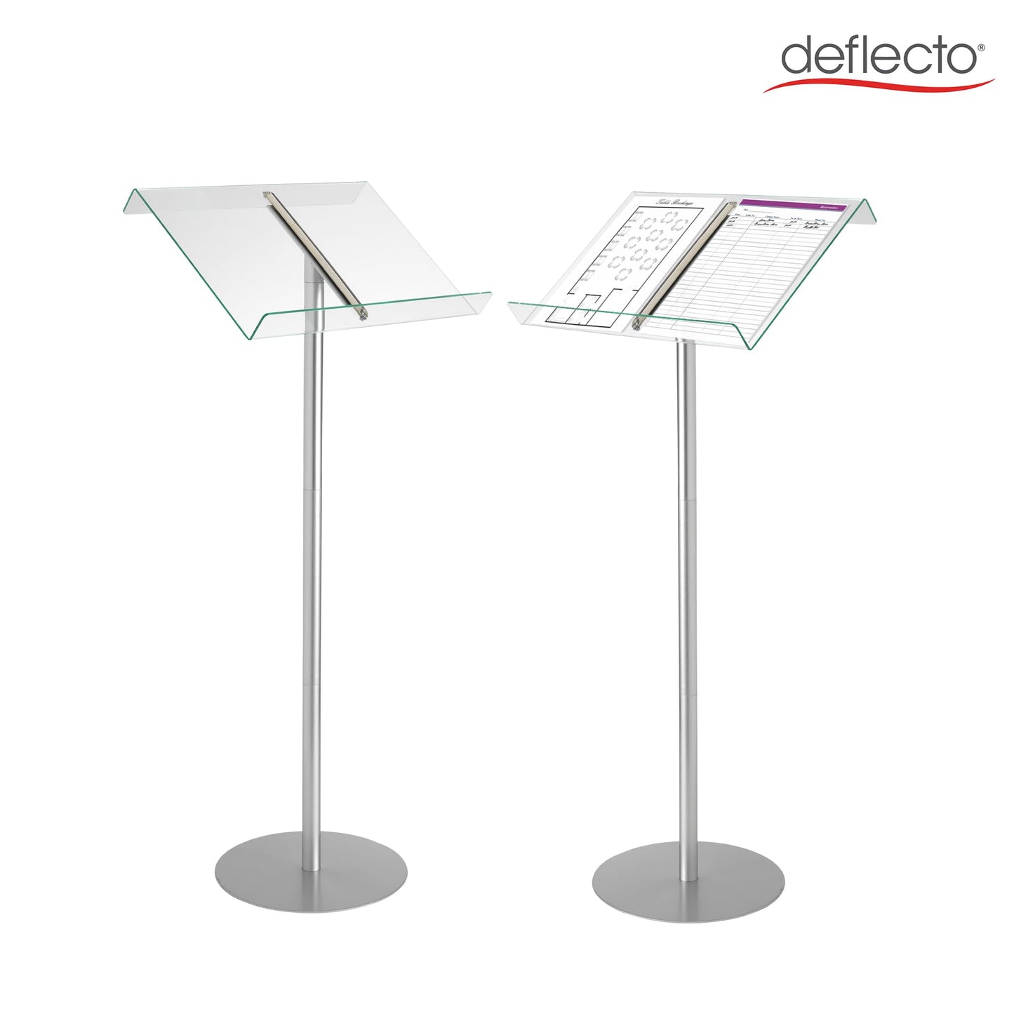 Deflecto Lectern Without Ring Binder Floor Stand – Silver/Clear - Acrylic Sign Holder - Base Stand for Speech - Music Stands