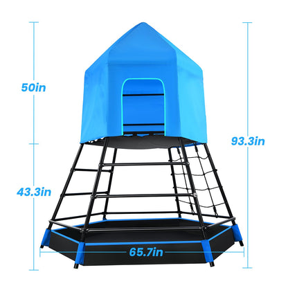 Hapfan Jungle Gym with Platform and Tent, Climbing Toys with Monkey Bars for Kids, Metal Outdoor Play Equipment