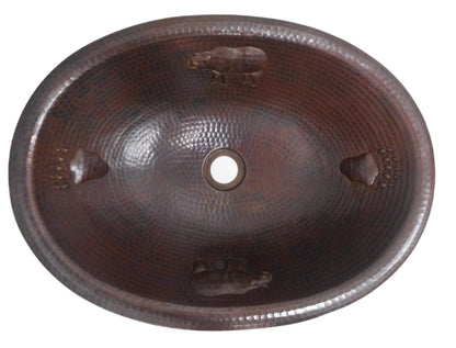 SimplyCopper 19" Rustic Log Cabin Style Oval Copper Bath Sink with BEAR & BEAR PAW Design