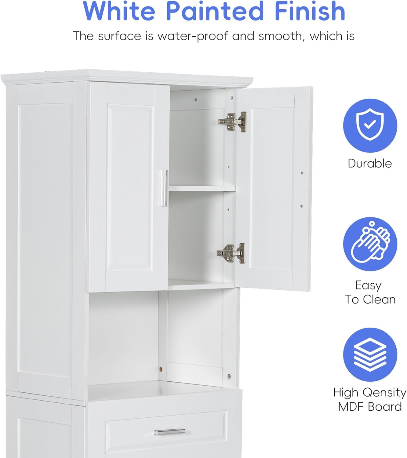 Virubi Tall Bathroom Cabinet with Storage, Wood Tall Bathroom Storage Cabinet with Adjustable Shelves, Freestanding (White)