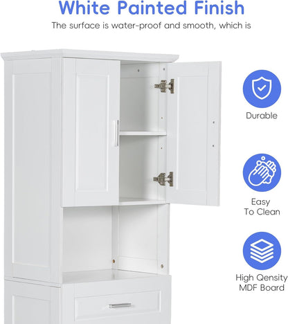 Virubi Tall Bathroom Cabinet with Storage, Wood Tall Bathroom Storage Cabinet with Adjustable Shelves, Freestanding (White)